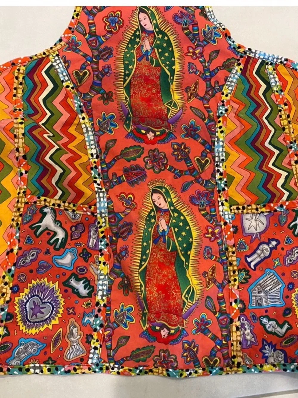 Vibrant Orange Patterned Our Lady of Guadalupe Cath Apron-003*